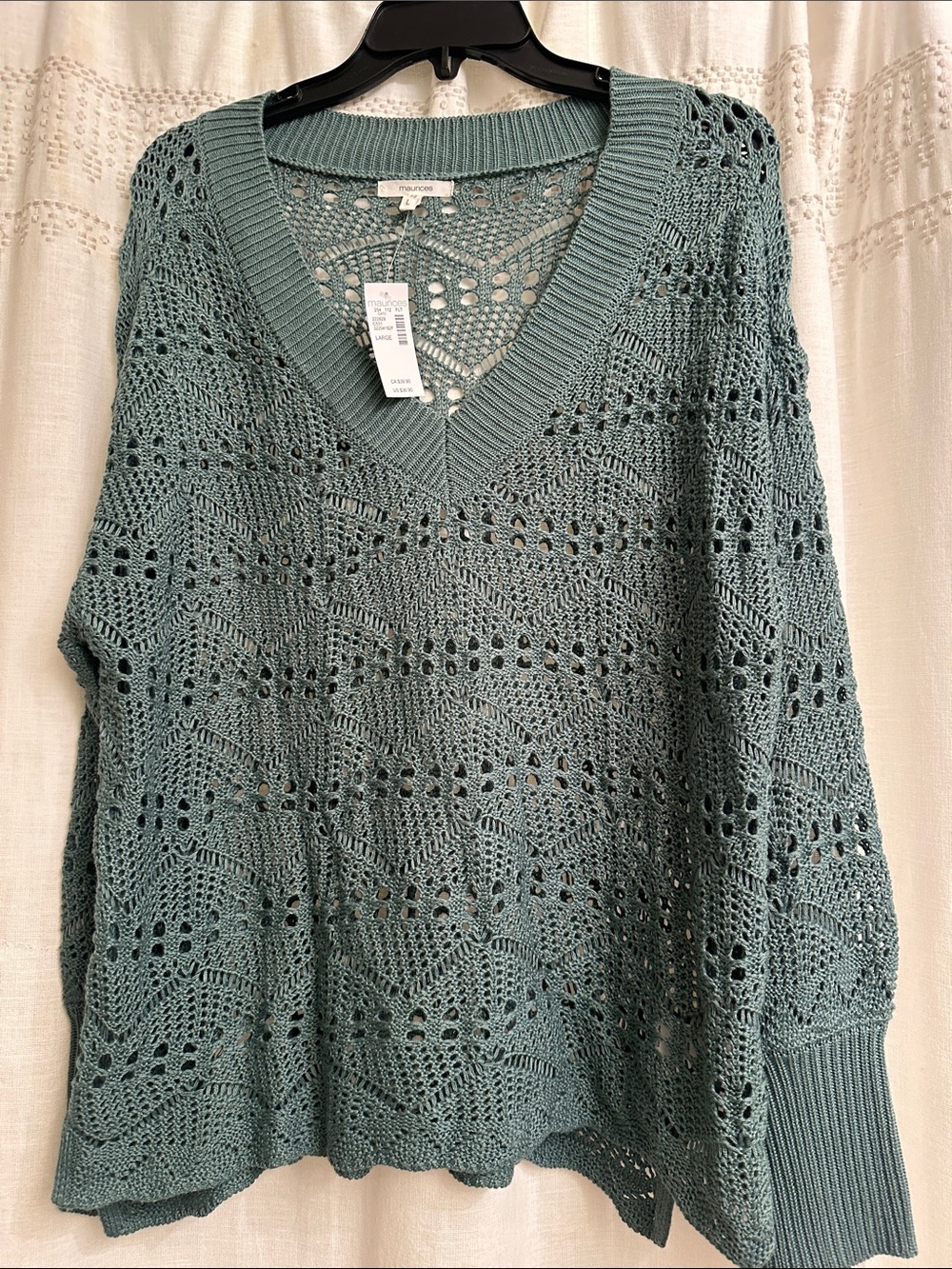 Maurices Teal Open-Knit V-Neck Sweater
